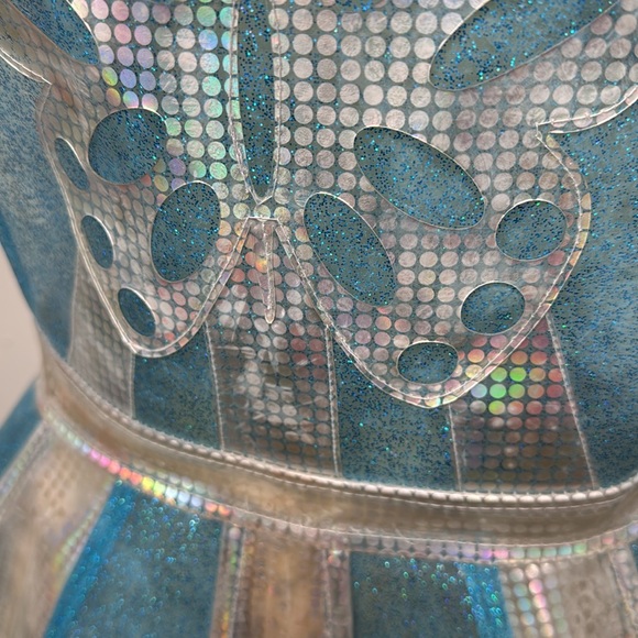 Club Exx blue and iridescent silver overall rubber dress with butterfly detail - Picture 8 of 9